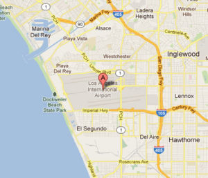 Map showing the area around Los Angeles International Airport (LAX).