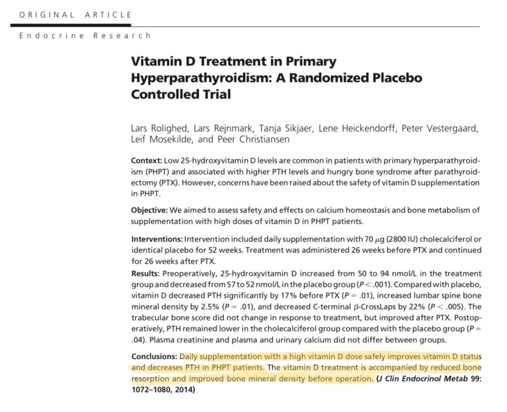 screenshot of article about vitamin d and hyperparathyroidism