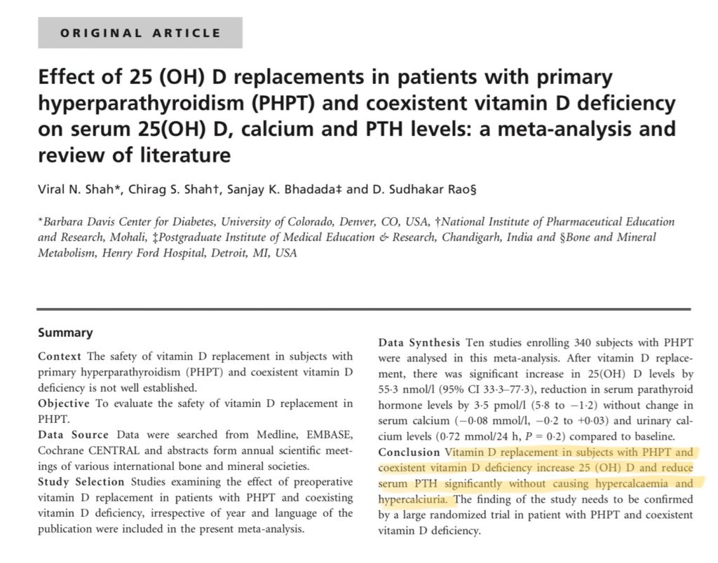 screenshot of hyperparathyroidism vitamin d article