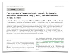 Snapshot of a scientific article page with highlighted text on hyperparathyroidism study findings.