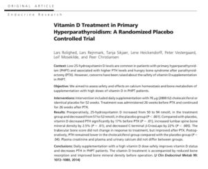 Research paper excerpt on Vitamin D treatment in primary hyperparathyroidism with study details.