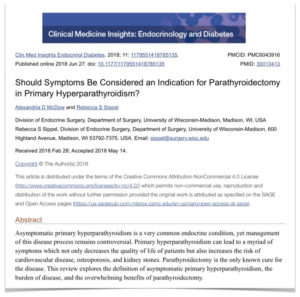 Research article cover on the indications for parathyroidectomy in primary hyperparathyroidism.