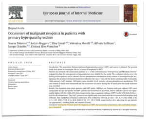 Journal article page on the occurrence of malignant neoplasia in patients with primary hyperparathyroidism.