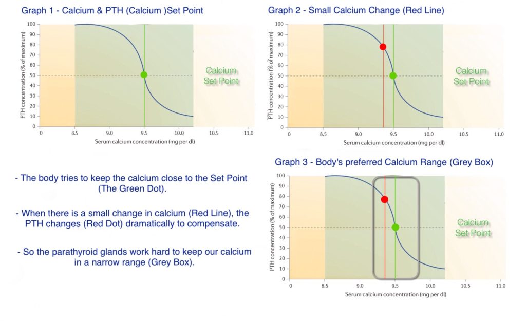 3 graphs depicting changes in Calcium and PTH