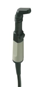 Black and silver otoscope medical tool.