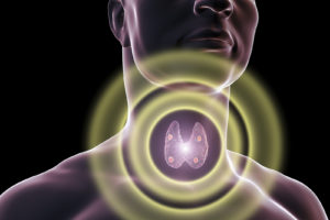 Conceptual image of a person with glowing thyroid or parathyroid glands indicating a focus on throat or endocrine health.